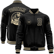 Laden Sie das Bild in den Galerie-Viewer, Uksn Individuelles Bomberjacke in Schwarz-Creme mit Reißverschluss und Varsity-Letterman-Stil