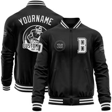 Laden Sie das Bild in den Galerie-Viewer, Uksn Individuelles Bomberjacke in Schwarz-Weiß mit Reißverschluss und Varsity-Letterman-Stil