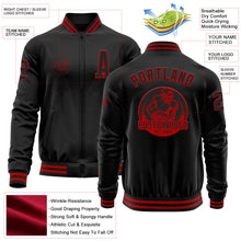 Laden Sie das Bild in den Galerie-Viewer, Uksn Individuelles Bomberjacke in Schwarz-Rot mit Reißverschluss und Varsity-Letterman-Stil