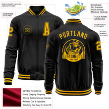 Laden Sie das Bild in den Galerie-Viewer, Uksn Individuelles Bomberjacke in Schwarz-Gold mit Reißverschluss und Varsity-Letterman-Stil