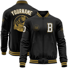 Laden Sie das Bild in den Galerie-Viewer, Uksn Individuelles Bomberjacke in Schwarz-Weiß-Altgold mit Reißverschluss und Varsity-Letterman-Stil