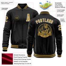 Laden Sie das Bild in den Galerie-Viewer, Uksn Individuelles Bomberjacke in Schwarz-Altgold-Weiß mit Reißverschluss und Varsity-Letterman-Stil