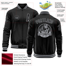 Laden Sie das Bild in den Galerie-Viewer, Uksn Individuelles Bomberjacke in Schwarz-Grau mit Reißverschluss und Varsity-Letterman-Stil