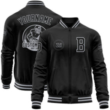 Laden Sie das Bild in den Galerie-Viewer, Uksn Individuelles Bomberjacke in Schwarz-Grau mit Reißverschluss und Varsity-Letterman-Stil