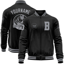 Laden Sie das Bild in den Galerie-Viewer, Uksn Individuelles Bomberjacke in Schwarz-Grau mit Reißverschluss und Varsity-Letterman-Stil