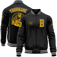 Laden Sie das Bild in den Galerie-Viewer, Uksn Individuelles Bomberjacke in Schwarz-Gold-Grau mit Reißverschluss und Varsity-Letterman-Stil