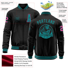 Laden Sie das Bild in den Galerie-Viewer, Uksn Individuelles Bomberjacke in Schwarz-Petrol-Pink mit Reißverschluss und Varsity-Letterman-Stil