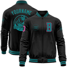Laden Sie das Bild in den Galerie-Viewer, Uksn Individuelles Bomberjacke in Schwarz-Petrol-Pink mit Reißverschluss und Varsity-Letterman-Stil