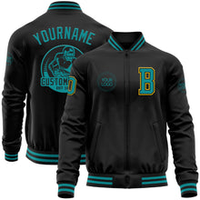 Laden Sie das Bild in den Galerie-Viewer, Uksn Individuelles Bomberjacke in Schwarz-Petrol-Gelb mit Reißverschluss und Varsity-Letterman-Stil