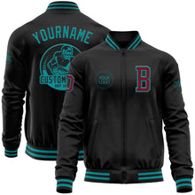 Laden Sie das Bild in den Galerie-Viewer, Uksn Individuelles Bomberjacke in Schwarz-Karmesinrot-Petrol mit Reißverschluss und Varsity-Letterman-Stil