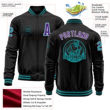 Laden Sie das Bild in den Galerie-Viewer, Uksn Individuelles Bomberjacke in Schwarz-Petrol-Violett mit Reißverschluss und Varsity-Letterman-Stil