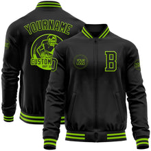 Laden Sie das Bild in den Galerie-Viewer, Uksn Individuelles Bomberjacke in Schwarz-Neongrün mit Reißverschluss und Varsity-Letterman-Stil
