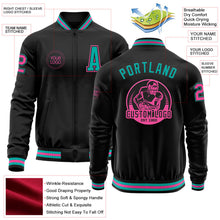 Laden Sie das Bild in den Galerie-Viewer, Uksn Individuelles Bomberjacke in Schwarz-Aqua-Pink mit Reißverschluss und Varsity-Letterman-Stil
