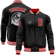 Laden Sie das Bild in den Galerie-Viewer, Uksn Individuelles Bomberjacke in Schwarz-Rot-Weiß mit Reißverschluss und Varsity-Letterman-Stil