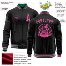 Laden Sie das Bild in den Galerie-Viewer, Uksn Individuelles Bomberjacke in Schwarz-Pink-Kelly-Grün mit Reißverschluss und Varsity-Letterman-Stil