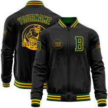 Laden Sie das Bild in den Galerie-Viewer, Uksn Individuelles Bomberjacke in Schwarz-Gold-Grün mit Reißverschluss und Varsity-Letterman-Stil
