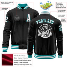 Laden Sie das Bild in den Galerie-Viewer, Uksn Individuelles Bomberjacke in Schwarz-Weiß-Petrol mit Reißverschluss und Varsity-Letterman-Stil
