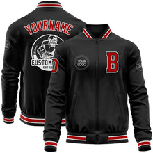 Laden Sie das Bild in den Galerie-Viewer, Uksn Individuelles Bomberjacke in Schwarz-Rot-Weiß mit Reißverschluss und Varsity-Letterman-Stil