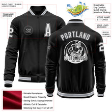 Laden Sie das Bild in den Galerie-Viewer, Uksn Individuelles Bomberjacke in Schwarz-Weiß-Grau mit Reißverschluss und Varsity-Letterman-Stil