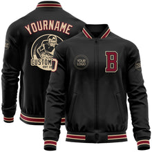Laden Sie das Bild in den Galerie-Viewer, Uksn Individuelles Bomberjacke in Schwarz-Karmesinrot-City-Creme mit Reißverschluss und Varsity-Letterman-Stil