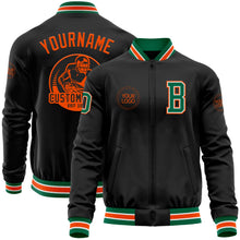 Laden Sie das Bild in den Galerie-Viewer, Uksn Individuelles Bomberjacke in Schwarz-Kelly-Grün-Orange mit Reißverschluss und Varsity-Letterman-Stil