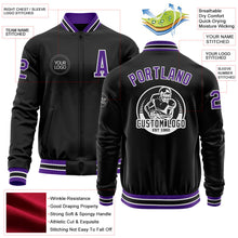 Laden Sie das Bild in den Galerie-Viewer, Uksn Individuelles Bomberjacke in Schwarz-Violett-Weiß mit Reißverschluss und Varsity-Letterman-Stil
