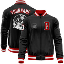 Laden Sie das Bild in den Galerie-Viewer, Uksn Individuelles Bomberjacke in Schwarz-Rot-Weiß mit Reißverschluss und Varsity-Letterman-Stil