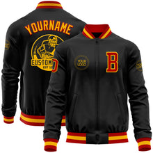 Laden Sie das Bild in den Galerie-Viewer, Uksn Individuelles Bomberjacke in Schwarz-Rot-Gold mit Reißverschluss und Varsity-Letterman-Stil
