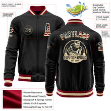 Laden Sie das Bild in den Galerie-Viewer, Uksn Individuelles Bomberjacke in Schwarz-Creme-Kastanienbraun mit Vintage-USA-Flagge, Reißverschluss und Varsity-Letterman-Stil