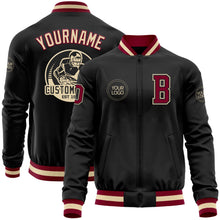 Laden Sie das Bild in den Galerie-Viewer, Uksn Individuelles Bomberjacke in Schwarz-Kastanienbraun-Creme mit Reißverschluss und Varsity-Letterman-Stil