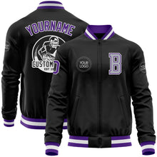 Laden Sie das Bild in den Galerie-Viewer, Uksn Individuelles Bomberjacke in Schwarz-Violett-Grau mit Reißverschluss und Varsity-Letterman-Stil