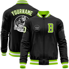 Laden Sie das Bild in den Galerie-Viewer, Uksn Individuelles Bomberjacke in Schwarz-Neongrün-Weiß mit Reißverschluss und Varsity-Letterman-Stil