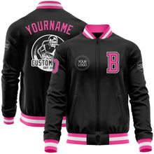 Laden Sie das Bild in den Galerie-Viewer, Uksn Individuelles Bomberjacke in Schwarz-Pink-Weiß mit Reißverschluss und Varsity-Letterman-Stil