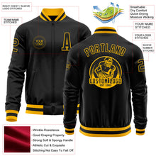 Laden Sie das Bild in den Galerie-Viewer, Uksn Individuelles Bomberjacke in Schwarz-Gold mit Reißverschluss und Varsity-Letterman-Stil