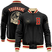 Laden Sie das Bild in den Galerie-Viewer, Uksn Individuelles Bomberjacke in Schwarz-Rot-Creme mit Reißverschluss und Varsity-Letterman-Stil