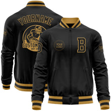 Laden Sie das Bild in den Galerie-Viewer, Uksn Individuelles Bomberjacke in Schwarz-Altgold mit Reißverschluss und Varsity-Letterman-Stil