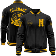 Laden Sie das Bild in den Galerie-Viewer, Uksn Individuelles Bomberjacke in Schwarz-Gold mit Reißverschluss und Varsity-Letterman-Stil
