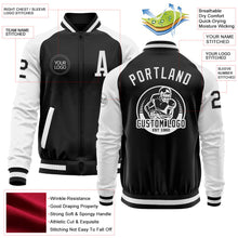 Laden Sie das Bild in den Galerie-Viewer, Uksn Individuelles Bomberjacke in Schwarz-Weiß mit Reißverschluss, Zweifarben-Design und Varsity-Letterman-Stil