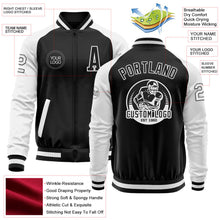 Laden Sie das Bild in den Galerie-Viewer, Uksn Individuelles Bomberjacke in Schwarz-Weiß mit Reißverschluss, Zweifarben-Design und Varsity-Letterman-Stil