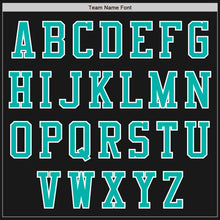Laden Sie das Bild in den Galerie-Viewer, Uksn Individuelles Bomberjacke in Schwarz-Aqua-Weiß mit Reißverschluss, Zweifarben-Design und Varsity-Letterman-Stil