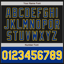 Laden Sie das Bild in den Galerie-Viewer, Uksn Individuelles Bomberjacke in Schwarz-Gelb-Royalblau mit Reißverschluss, Zweifarben-Design und Varsity-Letterman-Stil