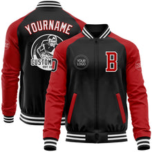 Laden Sie das Bild in den Galerie-Viewer, Uksn Individuelles Bomberjacke in Schwarz-Rot-Weiß mit Reißverschluss, Zweifarben-Design und Varsity-Letterman-Stil