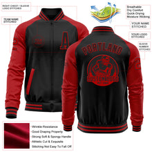 Laden Sie das Bild in den Galerie-Viewer, Uksn Individuelles Bomberjacke in Schwarz-Rot mit Reißverschluss, Zweifarben-Design und Varsity-Letterman-Stil