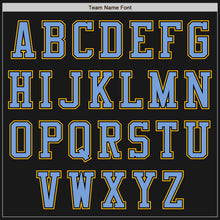 Laden Sie das Bild in den Galerie-Viewer, Uksn Individuelles Bomberjacke in Schwarz-Gold-Hellblau mit Reißverschluss, Zweifarben-Design und Varsity-Letterman-Stil