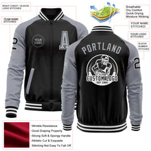 Laden Sie das Bild in den Galerie-Viewer, Uksn Individuelles Bomberjacke in Schwarz-Grau-Weiß mit Reißverschluss, Zweifarben-Design und Varsity-Letterman-Stil