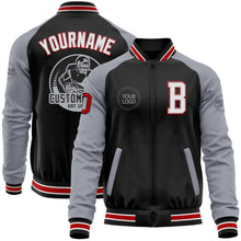 Laden Sie das Bild in den Galerie-Viewer, Uksn Individuelles Bomberjacke in Schwarz-Rot-Grau mit Reißverschluss, Zweifarben-Design und Varsity-Letterman-Stil