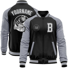 Laden Sie das Bild in den Galerie-Viewer, Uksn Individuelles Bomberjacke in Schwarz-Grau-Weiß mit Reißverschluss, Zweifarben-Design und Varsity-Letterman-Stil