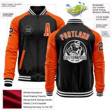 Laden Sie das Bild in den Galerie-Viewer, Uksn Individuelles Bomberjacke in Schwarz-Orange-Weiß mit Reißverschluss, Zweifarben-Design und Varsity-Letterman-Stil