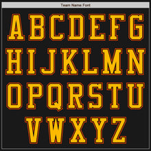 Laden Sie das Bild in den Galerie-Viewer, Uksn Individuelles Bomberjacke in Schwarz-Gold-Orange mit Reißverschluss, Zweifarben-Design und Varsity-Letterman-Stil