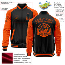 Laden Sie das Bild in den Galerie-Viewer, Uksn Individuelles Bomberjacke in Schwarz-Orange mit Reißverschluss, Zweifarben-Design und Varsity-Letterman-Stil